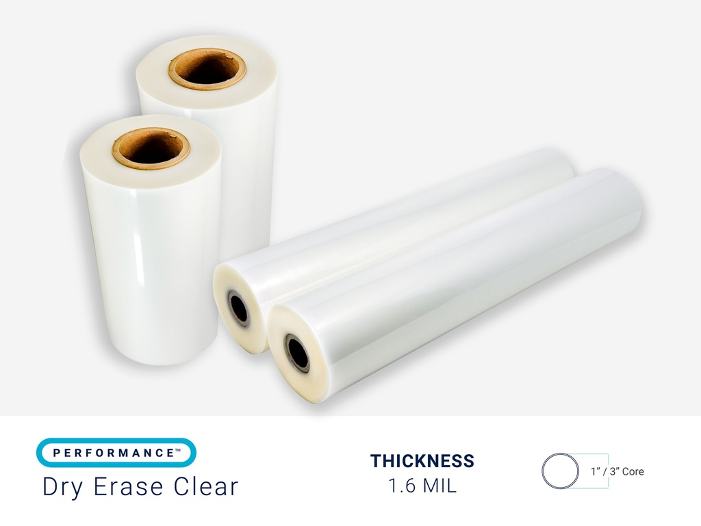 [LFDRI.1.2500.00500] PERFORMANCE DRY ERASE CLEAR 1.6 MIL (1" / 3" CORE) - CPI (25" x 500' | 1" CORE)