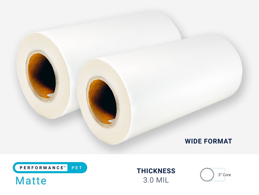 [LFPML.3.3800.00500.I] PERFORMANCE PET MATTE 3.0 MIL - 3" CORE (38" & ABOVE) (38" x 500' | ADHESIVE IN)